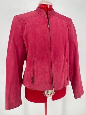 Pink Suede Leather Valerie Stevens Petite Moto Jacket Zippers & Black Hardware